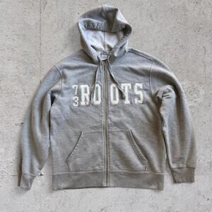 Roots Canada Gray Zip Up Logo Hoodie Size Medium Spellout